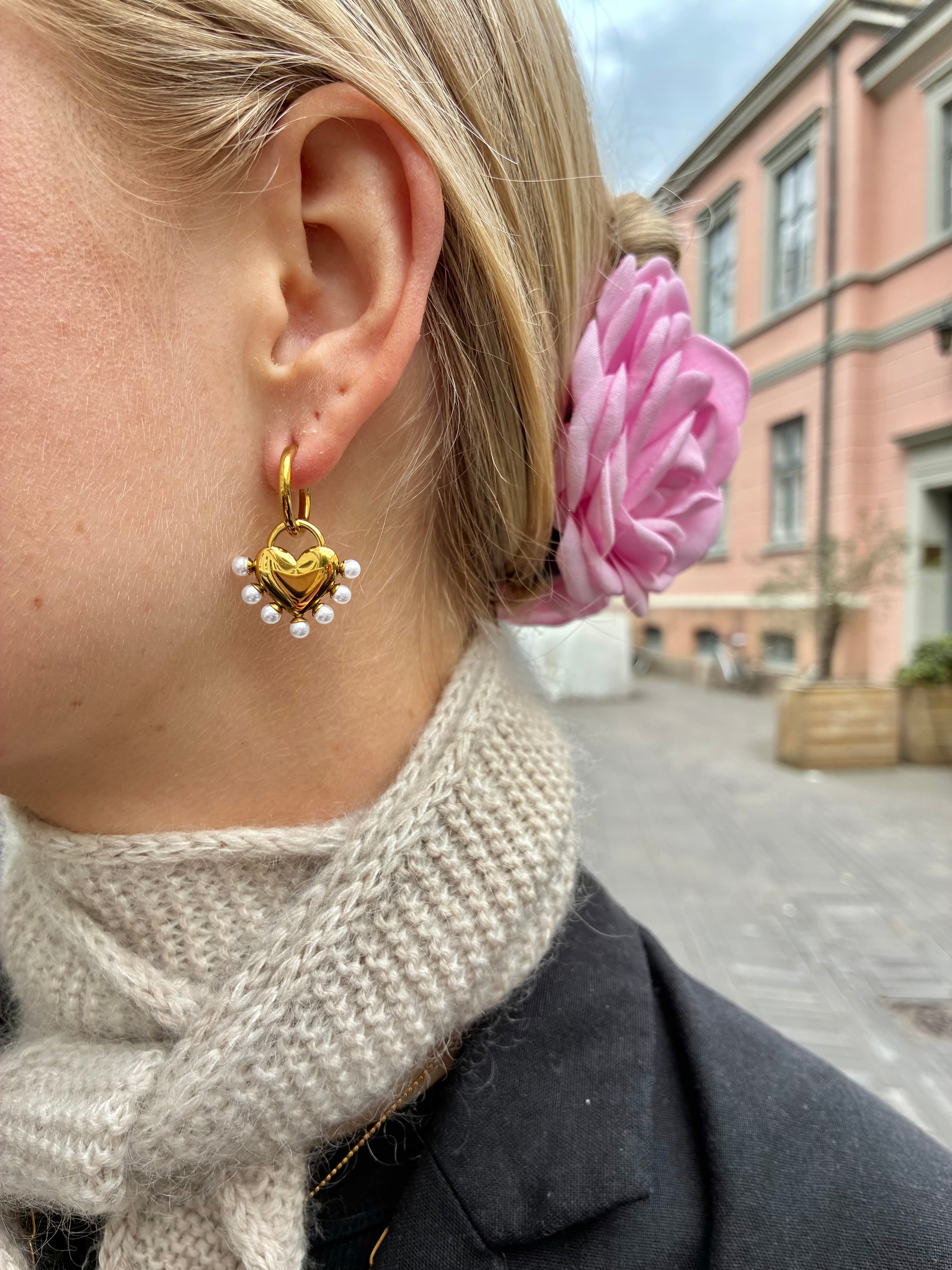 Perle Hjerte Hoops