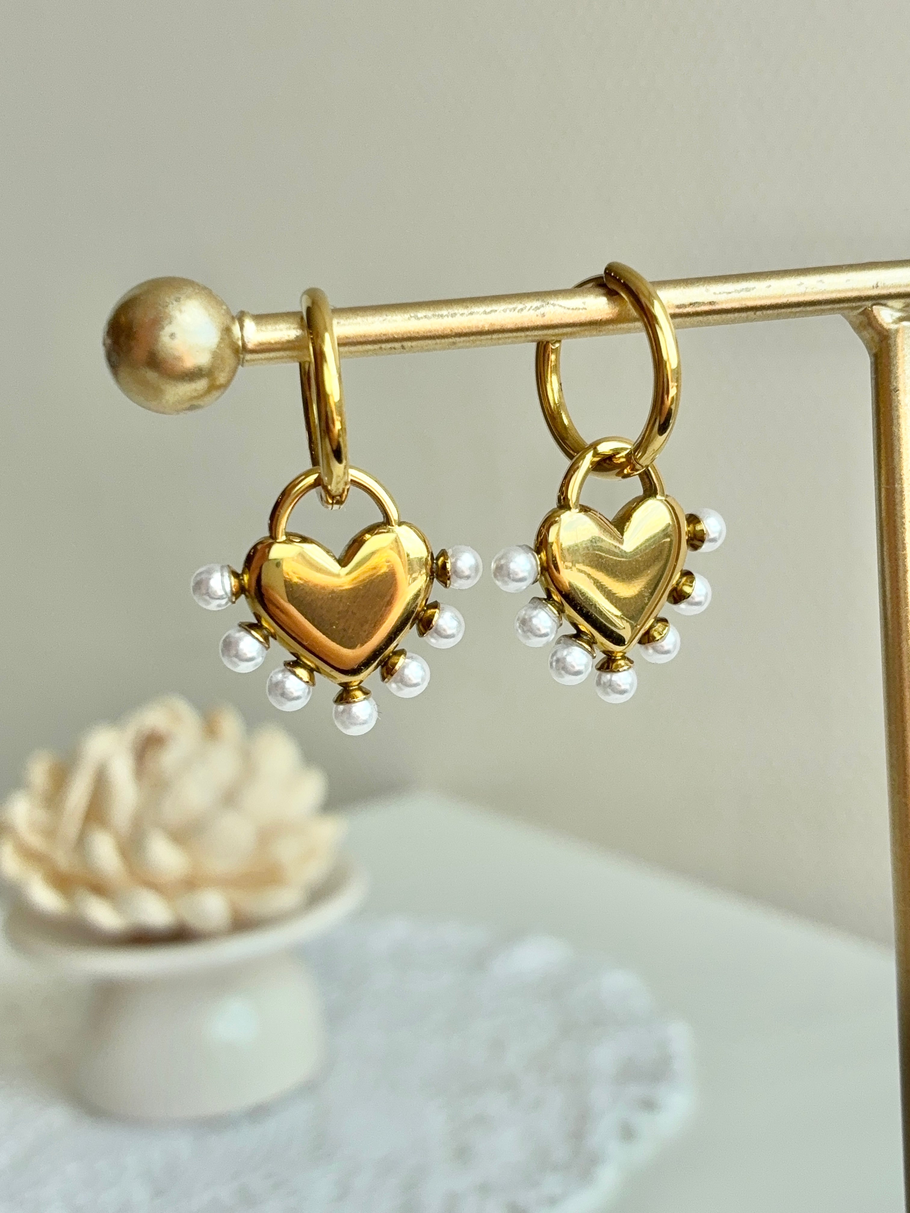 Perle Hjerte Hoops