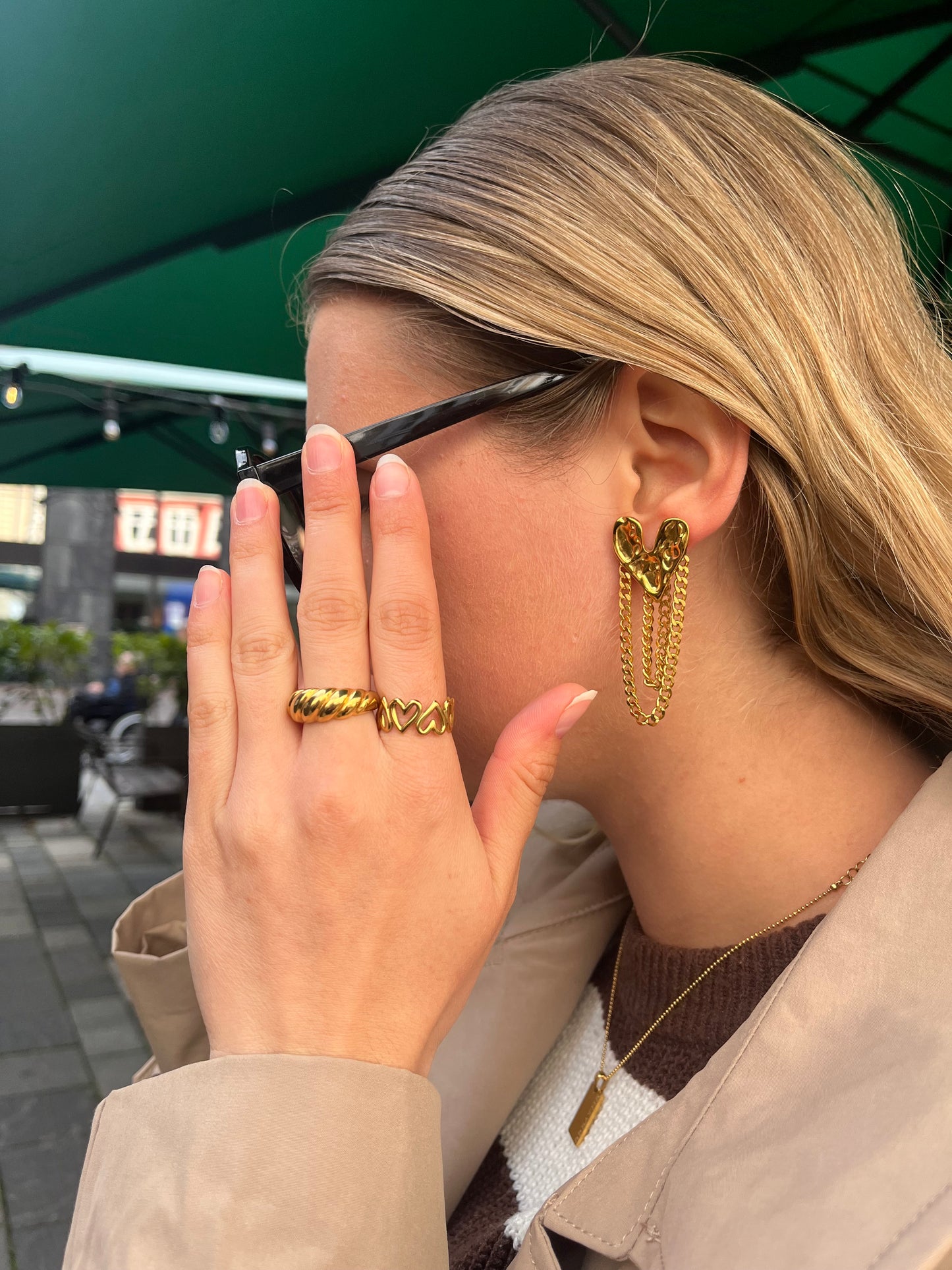 Hjerte-kæde Øreringe