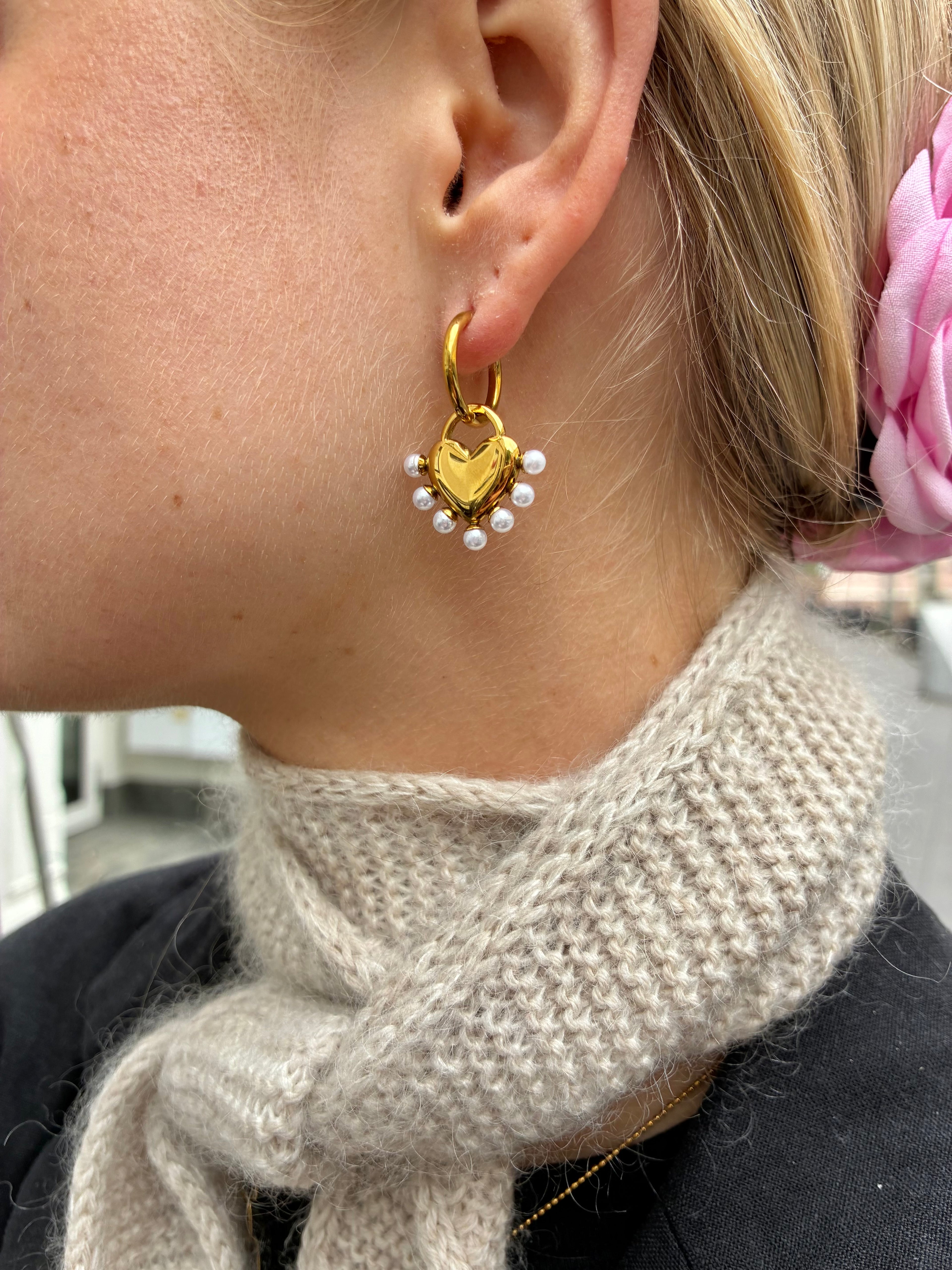 Perle Hjerte Hoops